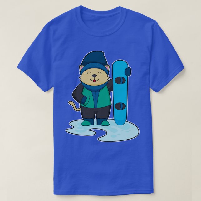 T-shirt Chat Comme Snowboardeur Avec Snowboard (Design devant)