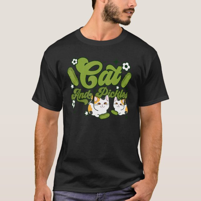 T-shirt Chat Concombre Disant Miaou et Cornichons Rétro Gr (Devant)
