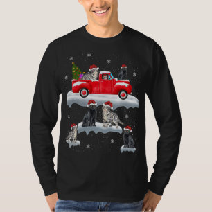 T-shirt Chat Conduite Arbre de Noël Camion Rouge Chat Noël