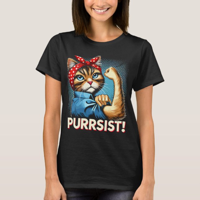 T-shirt Chat Confiant "PURRSIST!" Design Rétro (Devant)
