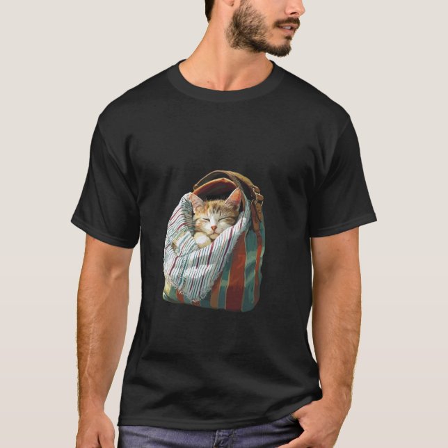 T-shirt Chat confortable endormi dans un sac Graphisme (Devant)