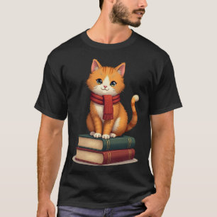 T-shirt Chat confortable lisant des livres Écharpe d'autom