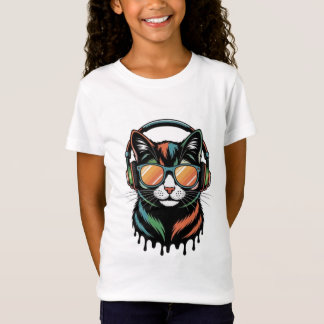 T-Shirt Chat cool avec casque et lunettes de soleil