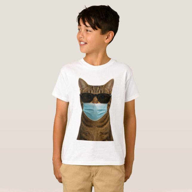 T-shirt Chat cool avec des nuances et un masque (Devant entier)