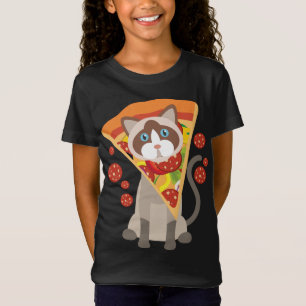 T-Shirt Chat cool Avec Grosse Pepperoni Pizza Sur La Tête