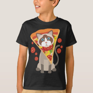 T-shirt Chat cool Avec Grosse Pepperoni Pizza Sur La Tête