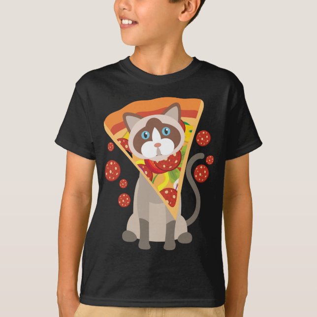 T-shirt Chat cool Avec Grosse Pepperoni Pizza Sur La Tête  (Devant)