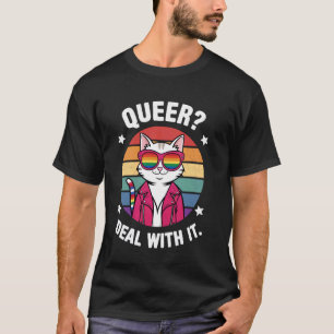 T-shirt Chat Cool avec Lunettes de Soleil Arc-en-Ciel