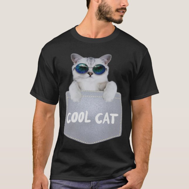 T-shirt Chat cool avec lunettes de soleil dans la poche de (Devant)