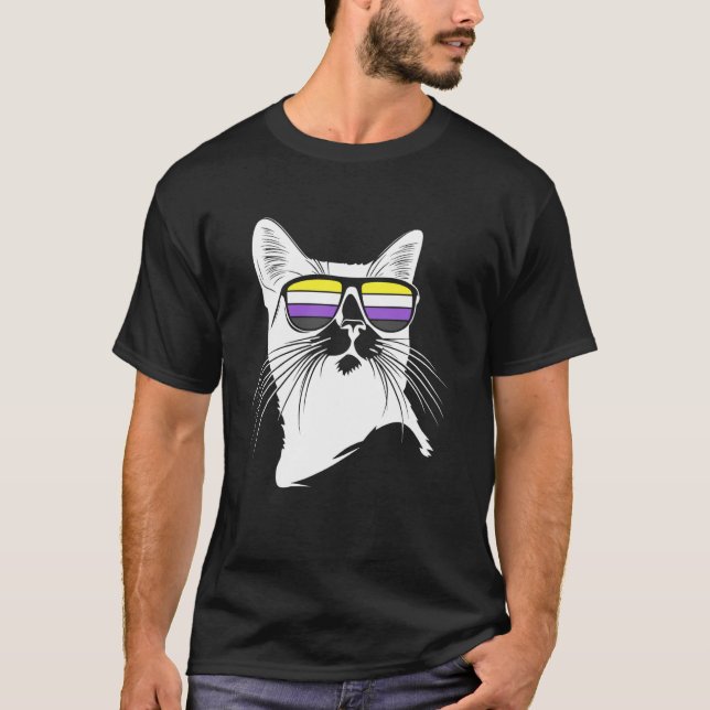 T-shirt Chat cool avec lunettes de soleil de fierté non bi (Devant)