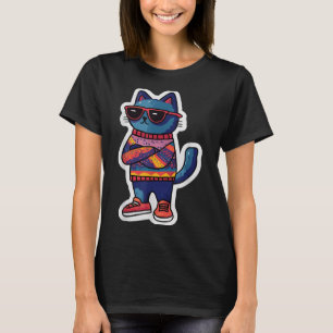 T-shirt Chat cool Avec Sungles Retro Style Amusant Animal