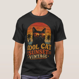 T-shirt Chat Cool Coucher de Soleil Vintage Design Rétro C