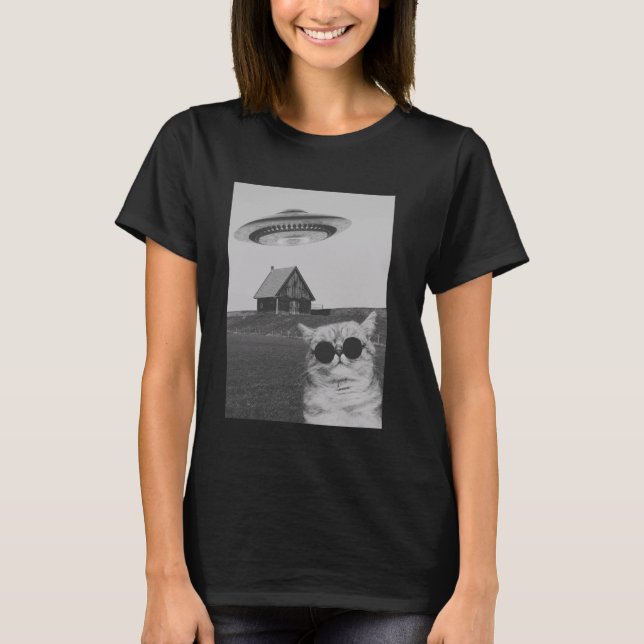 T-shirt Chat Cool drôle avec vaisseau spatial (Devant)
