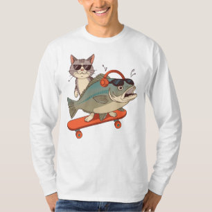 T-shirt Chat cool et carpe sur skateboard