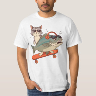T-shirt Chat cool et carpe sur skateboard - Lunettes de so