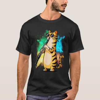 T-shirt Chat Cool Jouant De La Clarinette Design Hippy Hip