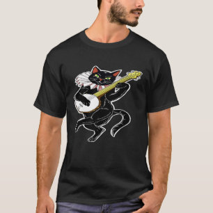 T-shirt Chat Cool Jouant du Banjo  Joueur d'Instrument de 