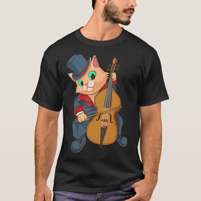 T-shirt Chat cool jouant du violoncelle Pla drôle d'instru (Devant)