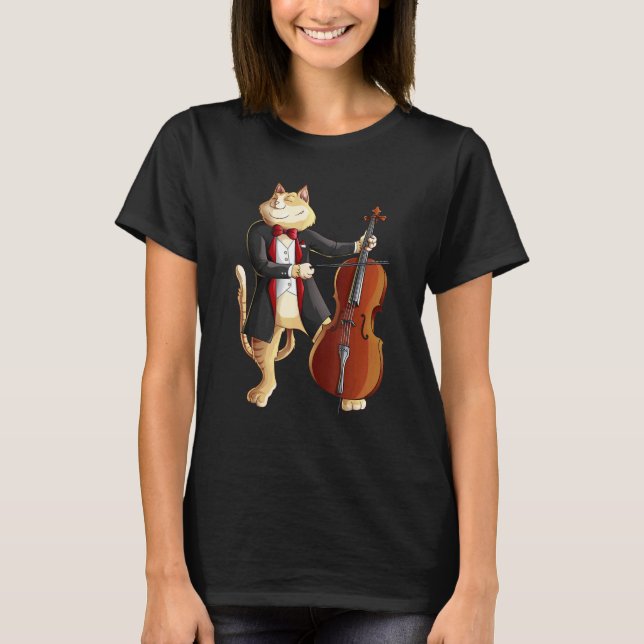 T-shirt Chat cool jouant du violoncelle Plaque drôle instr (Devant)