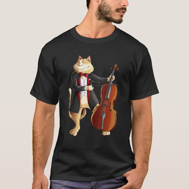 T-shirt Chat cool jouant du violoncelle Plaque instrument  (Devant)