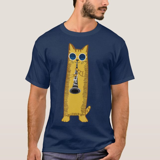 T-shirt Chat cool Jouer Clarinet Design Hippy Kitty Kitty (Devant)