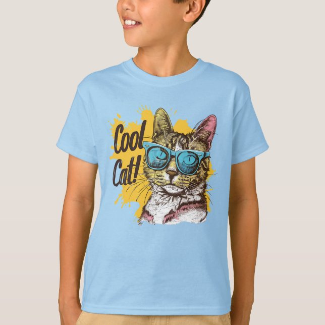 T-shirt "Chat Cool" portant des lunettes de soleil (Devant)