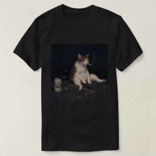 T-shirt Chat cool qui fume avec une canette de bière vue s
