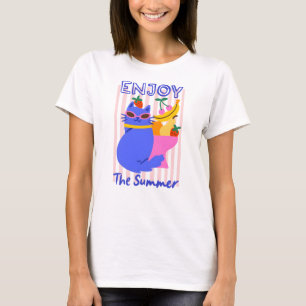 T-shirt Chat Cool Se Réjouissant de l'Été