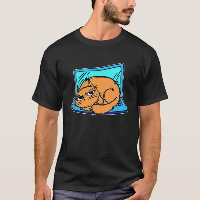 T-shirt Chat cool travail à domicile ordinateur portable b (Devant)