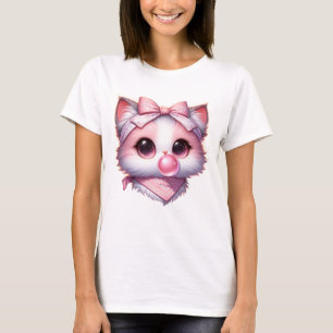 T-shirt Chat Coquette Ruban Rose Bandeau Bubble Gum