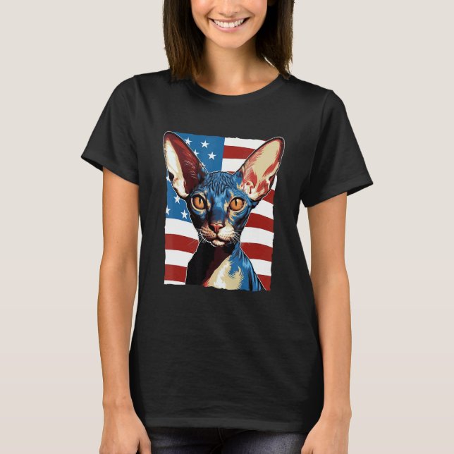T-shirt Chat Cornish Rex drapeau américain 4 juillet 1 (Devant)