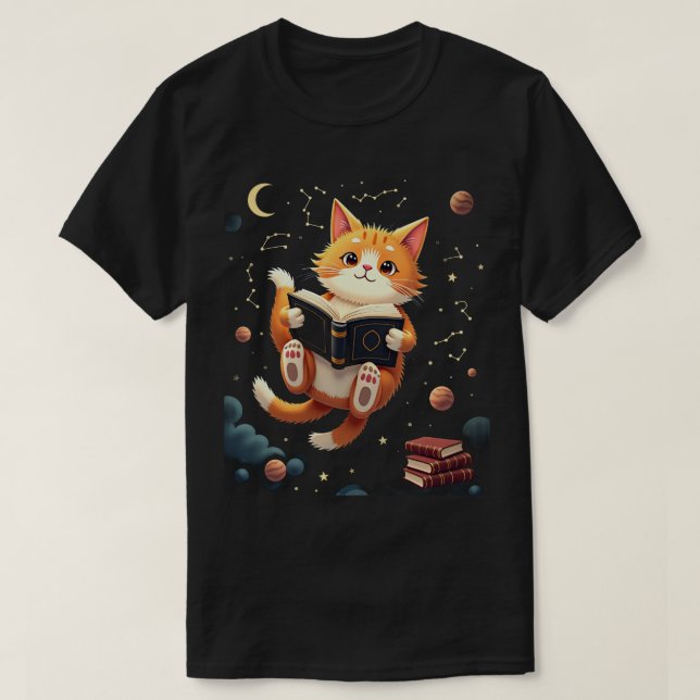 T-shirt Chat Cosmique Ver de Livre Espace Lecture Un Chapi (Design devant)