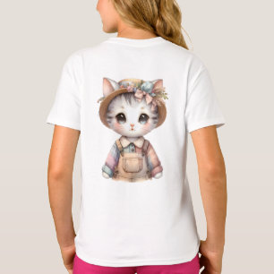 T-shirt Chat Cottagecore au look Pastel en Salopette & Cha