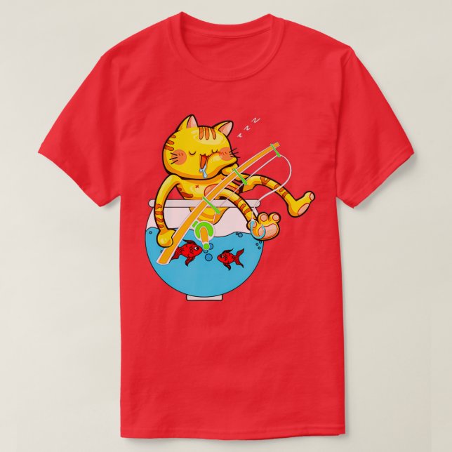 T-shirt Chat couchage Aquarium Fish Bowl Pêche Pole Pole P (Design devant)