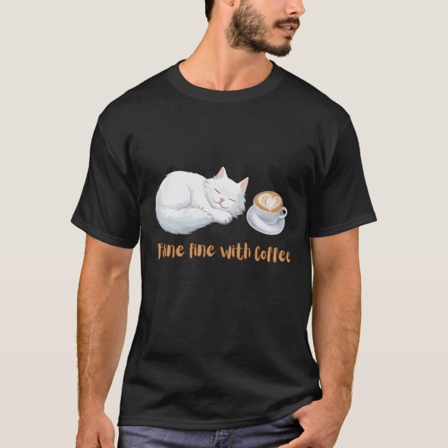 T-shirt Chat couché avec Coffee Cup Art (Devant)