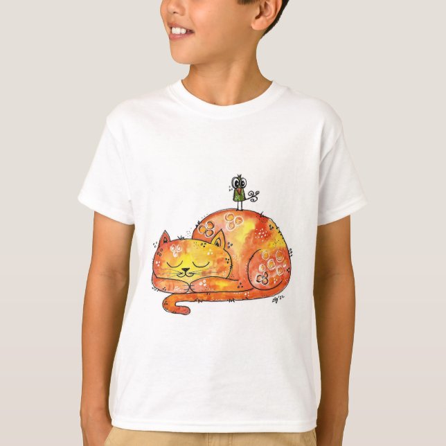 T-shirt chat couché blanc mignon (Devant)