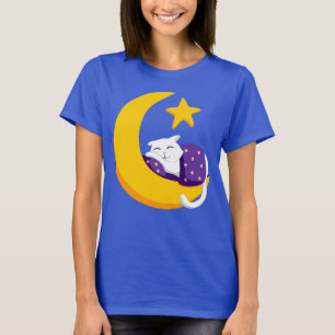 T-shirt Chat couché sur l'étoile de la lune du croissant