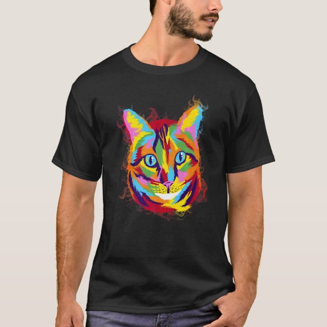 T-shirt Chat couleur éclaboussure d'eau (Devant)