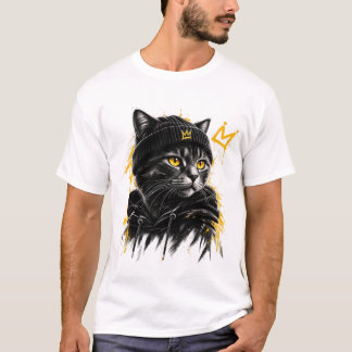 T-shirt Chat Couronné – Conception Graphique de Chat Noir