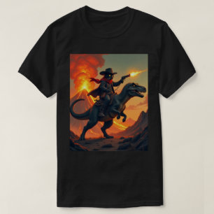 T-shirt Chat cow-boy unique chevauchant un dinosaure Cha