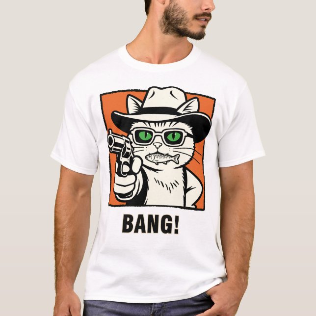 T-Shirt Chat Cowboy avec Pistolet (Devant)