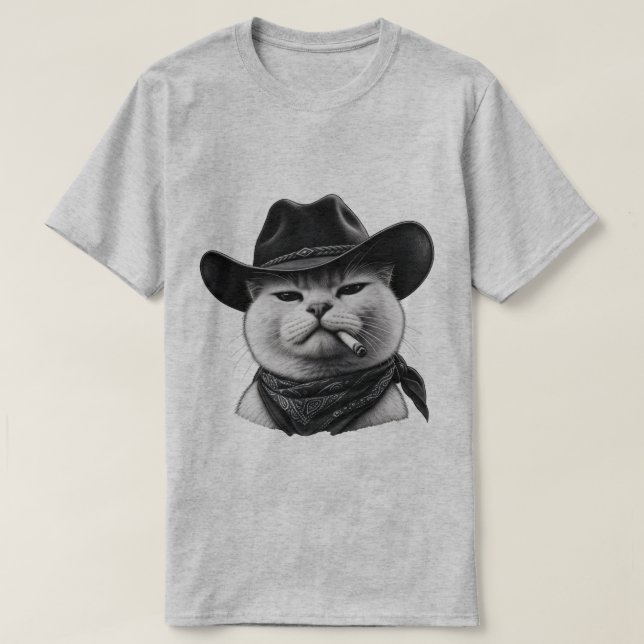 T-shirt chat Cowboy Gris Heather (Design devant)