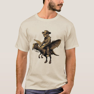 T-shirt Chat cowboy montant un dinosaure Achaeopteryx vint