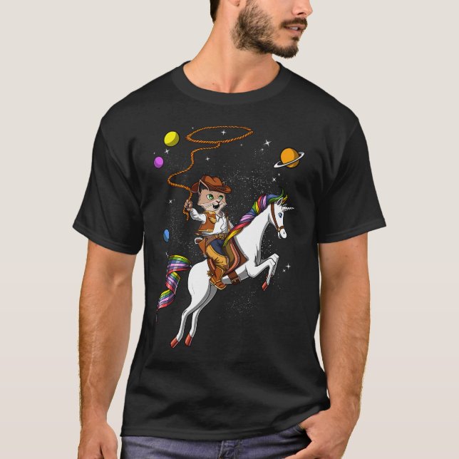 T-shirt Chat Cowboy montant une Licorne (Devant)