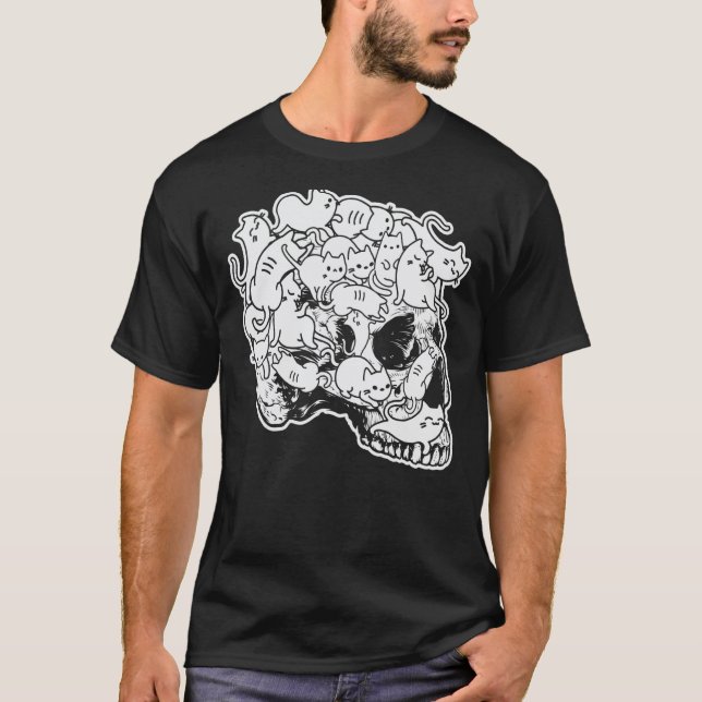 T-shirt Chat Crâne de Kitty Squelette Crâne d'Halloween (Devant)
