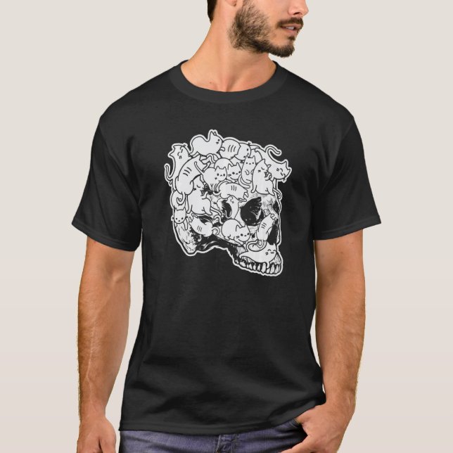 T-shirt Chat Crâne de Kitty Squelette Crâne d'Halloween (Devant)