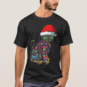 T-shirt Chat Crâne de Sucre Chapeau de Père Noël Noël Anim
