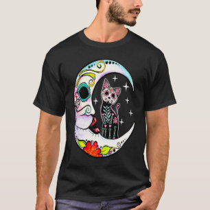 T-shirt Chat Crâne de Sucre Lune Dia de Los Muertos Jour d