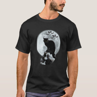 T-shirt Chat & Crâne Lune Gothique Graphique Halloween Épo