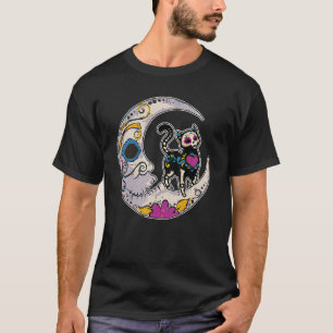 T-shirt Chat Crâne sucre Moon Dia De Los Muertos Mexicain